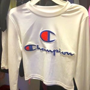 A Champion Red & Blue Long Sleeve Crop top